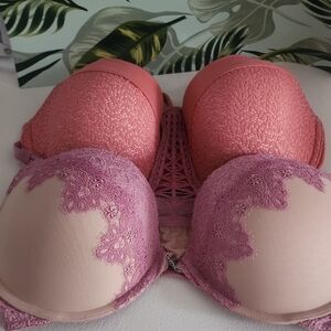 Victoria's Secret Floral Lace Pink and Purple Bra Bundle